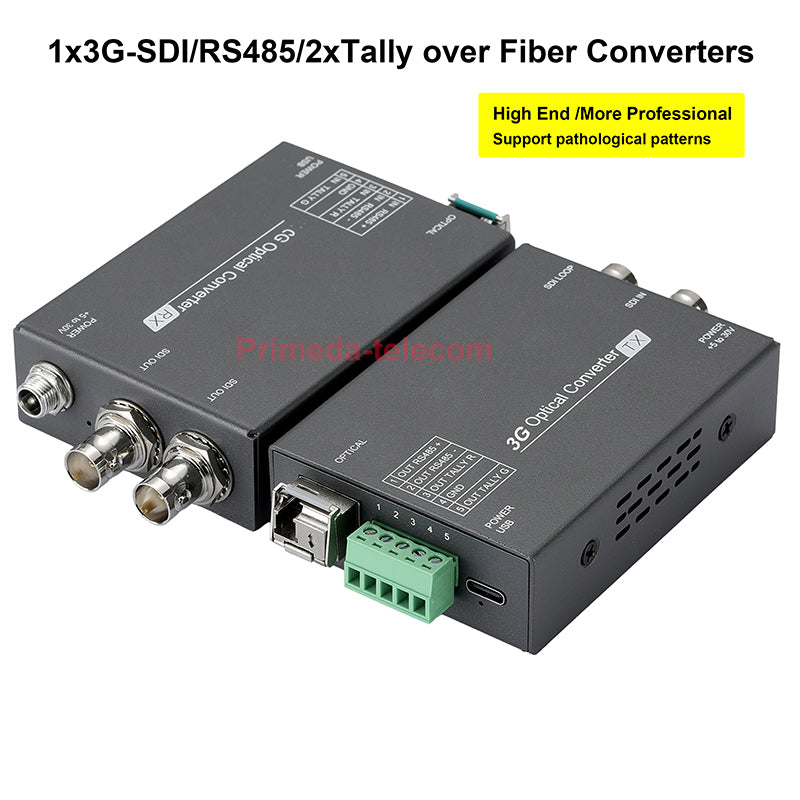 Portable 1x12G/3G-SDI Video /RS485/2xTally over Fiber Optic Converters Adapter LC SFP Singlemode Single Fiber up 10Km, Uncompressed HD Transmission No delay, with clock recovery, For UHDTV 4K 8K HDTV, A set