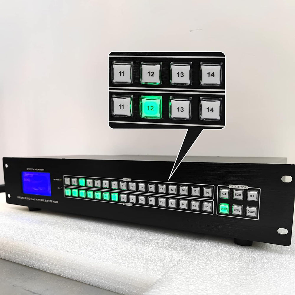 16x16 HDMI Matrix Switch 4K@30Hz, with Backlit RS232 LAN Port and EDID, Built-in US ADI Chip  (16 in 16 Out)