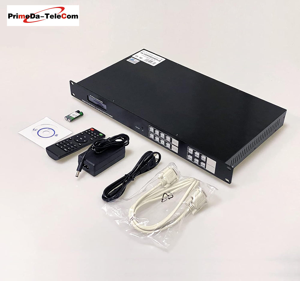 4K HDMI Matrix Switch 4X4, 4K 30Hz Rack Mount Switcher Splitter with Backlit RS232 LAN Port and EDID, Built-in US ADI Chip (4 in 4 Out)