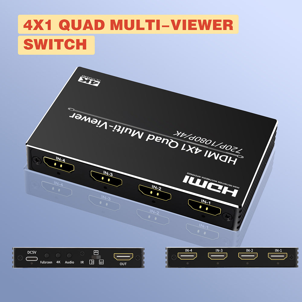 HDMI 4x1 Quad Multi-viewer Screen Divider/Switch | 1080P, 4K 30Hz Max | 5 Viewing Modes