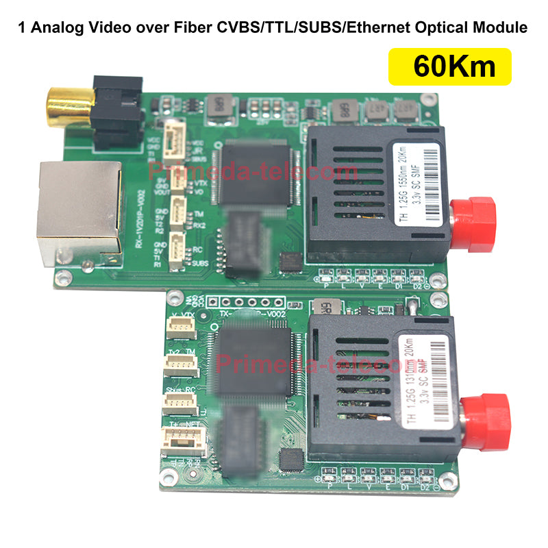 1 Analog Video over Fiber CVBS/TTL/SUBS/Ethernet Optical module transmiter receiver Singlemode Up 20Km-80Km