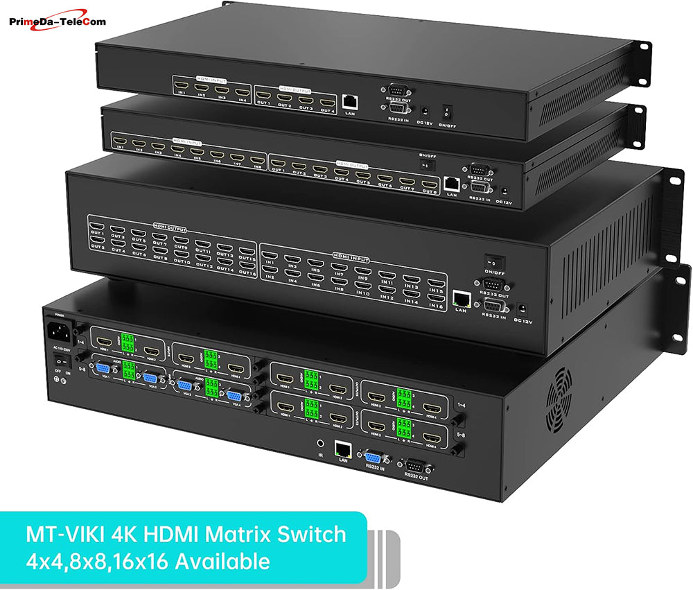 16x16 HDMI Matrix Switch 4K@30Hz, with Backlit RS232 LAN Port and EDID, Built-in US ADI Chip  (16 in 16 Out)