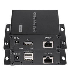 HDMI over Ethernet Converters with KVM 3.5mm Audio IR,HDMI over RJ45 Extenders Up to 656FT(200m) by Network Cable Cat5e Cat6 Cat7, Full HD 1080P -A Pair