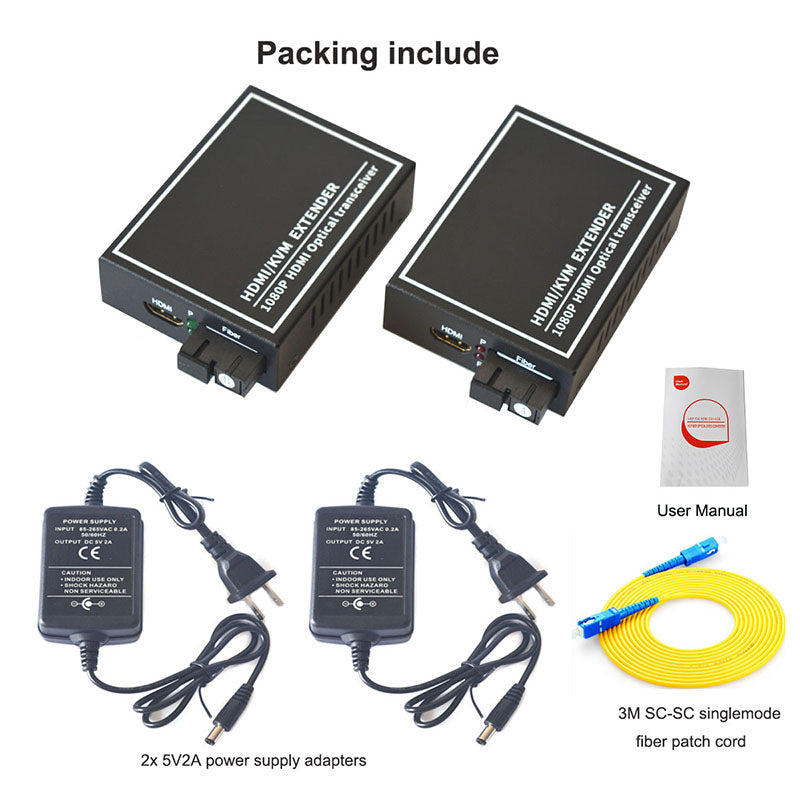 HDMI over Fiber Extenders,1080p HDMI to Fiber Converters -SC Single Mode single fiber up 20Km Uncompressed,A Set