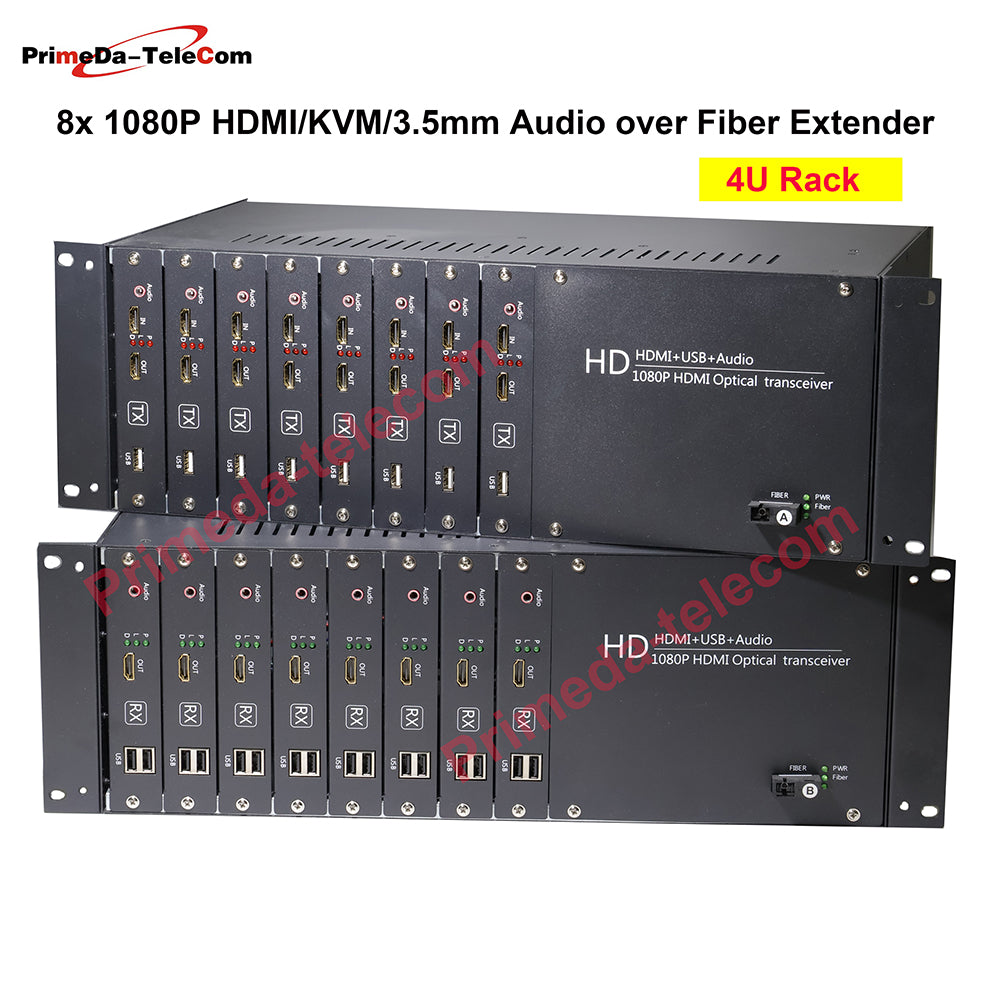 2/4/8 ports 1080P HDMI over Fiber Optic Extender Media Converter with KVM and independent 3.5mm Audio -SC Singlemode Single Fiber Up 20Km