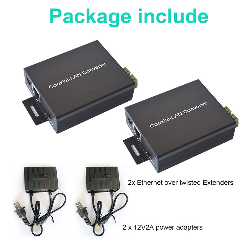 Ethernet over Twisted pair Extender Converters 2 Pack, Long transmission distance up to 2Km for HD Network IP Camera, webcam