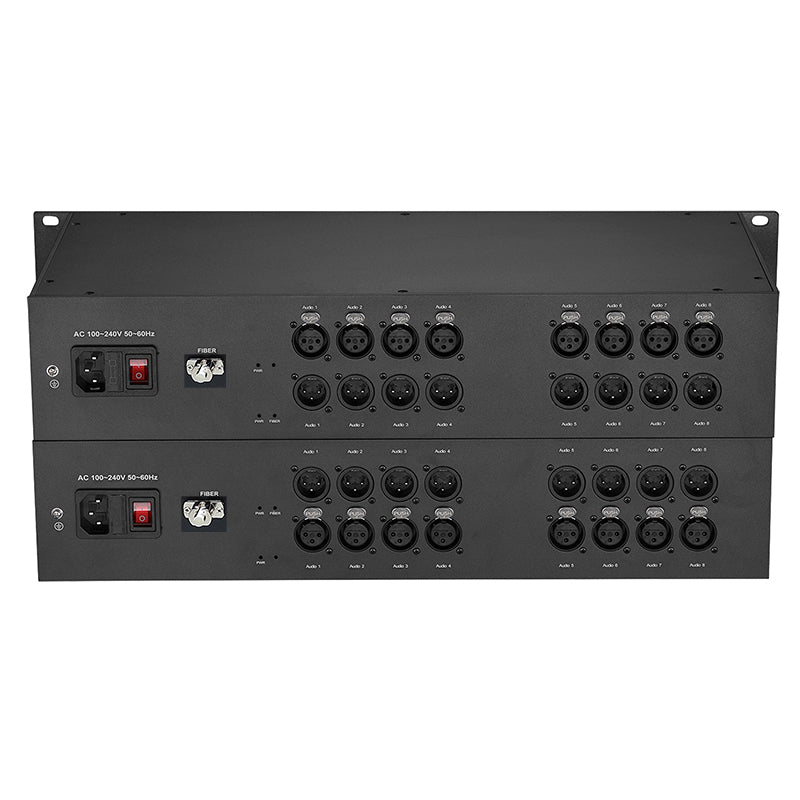 16 channel XLR Balanced Audio Over Fiber Optic Extender 2U Rack mount Singlemode Fiber up 20Km LC FC ST Uncompressed No delay Professional grade Crystal Clear Sound