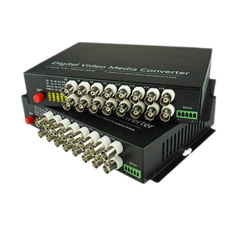 16 port Analog video fiber converters A set. PAL NTSC SECAM video over fiber extenders, FC Singlemode up 20Km for Video monitoring, Security Systems and more