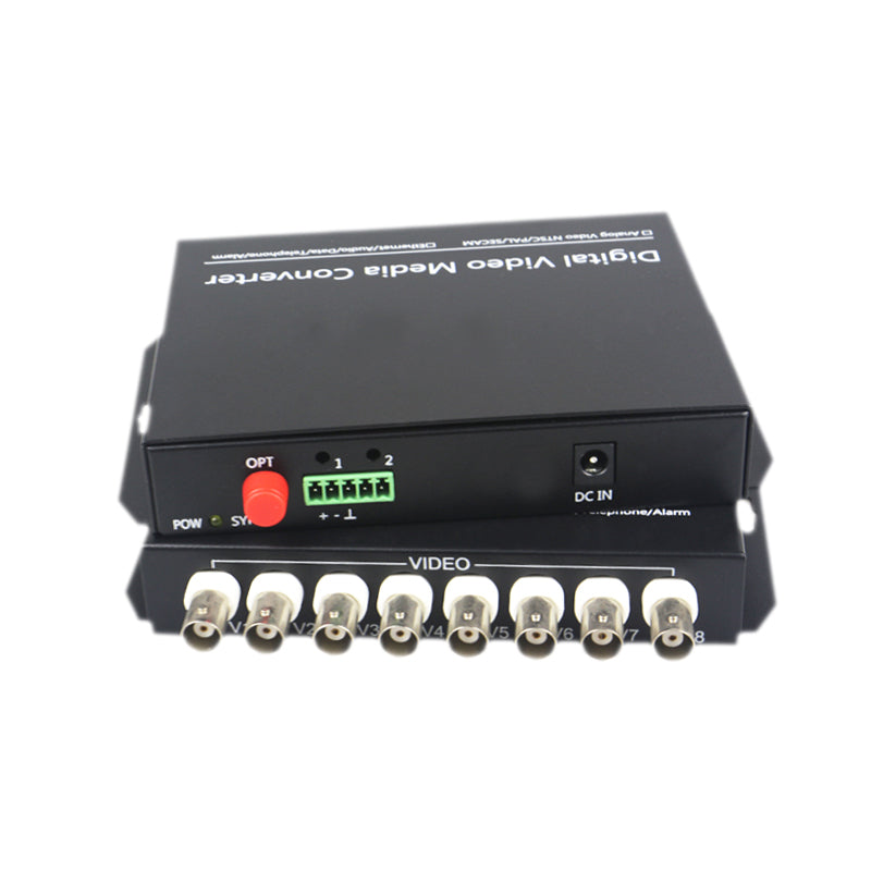 8 port Analog video fiber converters A set. PAL NTSC SECAM video over fiber extenders, FC Singlemode up 20Km for Video monitoring, Security Systems and more