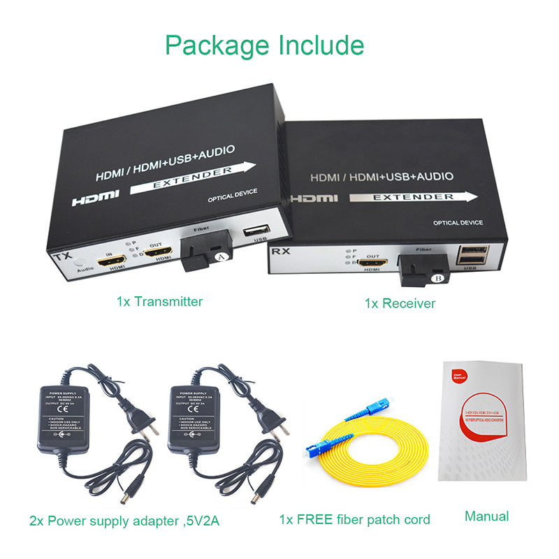 HDMI Extenders over fiber optic a set,with KVM 1080P HDMI over fiber optic converters -SC Singlemode single fiber up 20Km Multimode 500m ,Transmitter and Receiver included