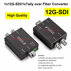 Mini 12G/3G-SDI Video to Fiber Optic Converters Kit, with RS485 data or Tally optional, 12G SFP Transceivers include, Singlemode up 10Km,Compatible 6G-SDI,3G-SDI,HD-SDI For UHDTV 4K 8K HDTV Video